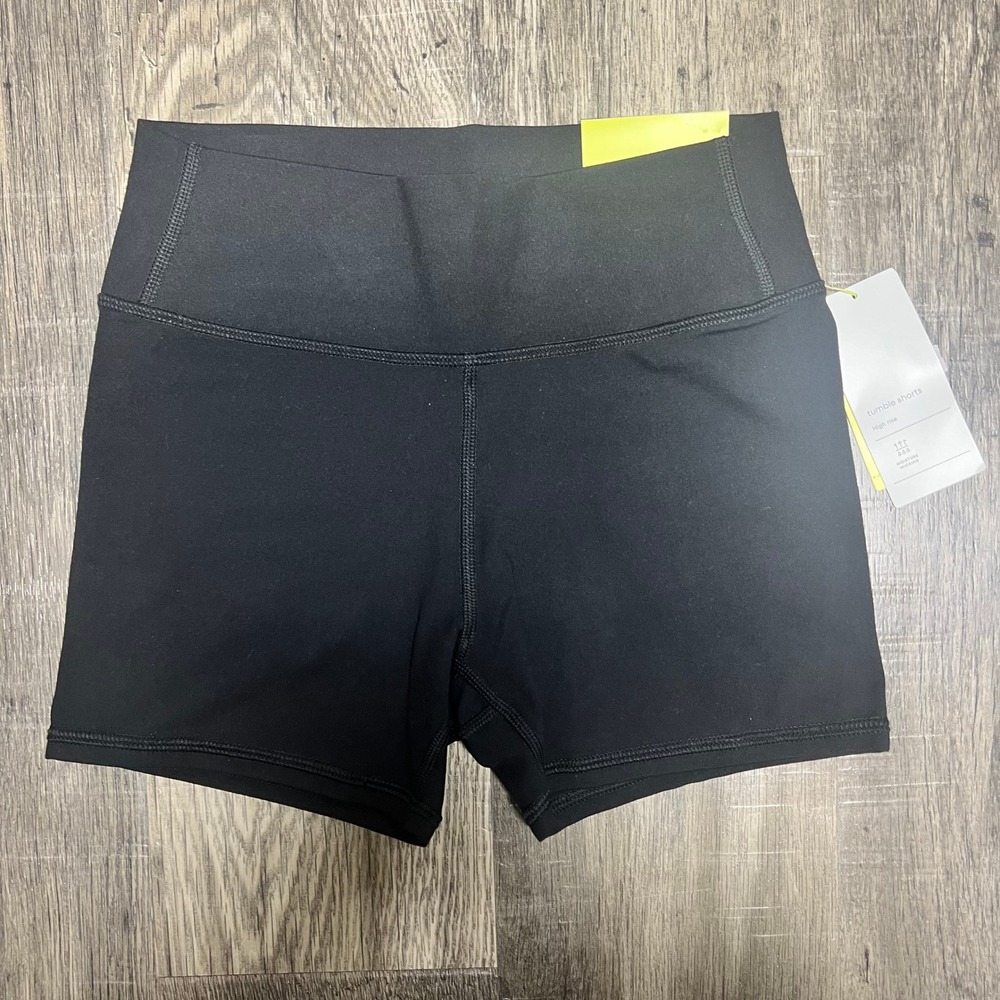All in Motion Girls Black Tumble Shorts High Rise Tight Fit Size L 10/12 NWT